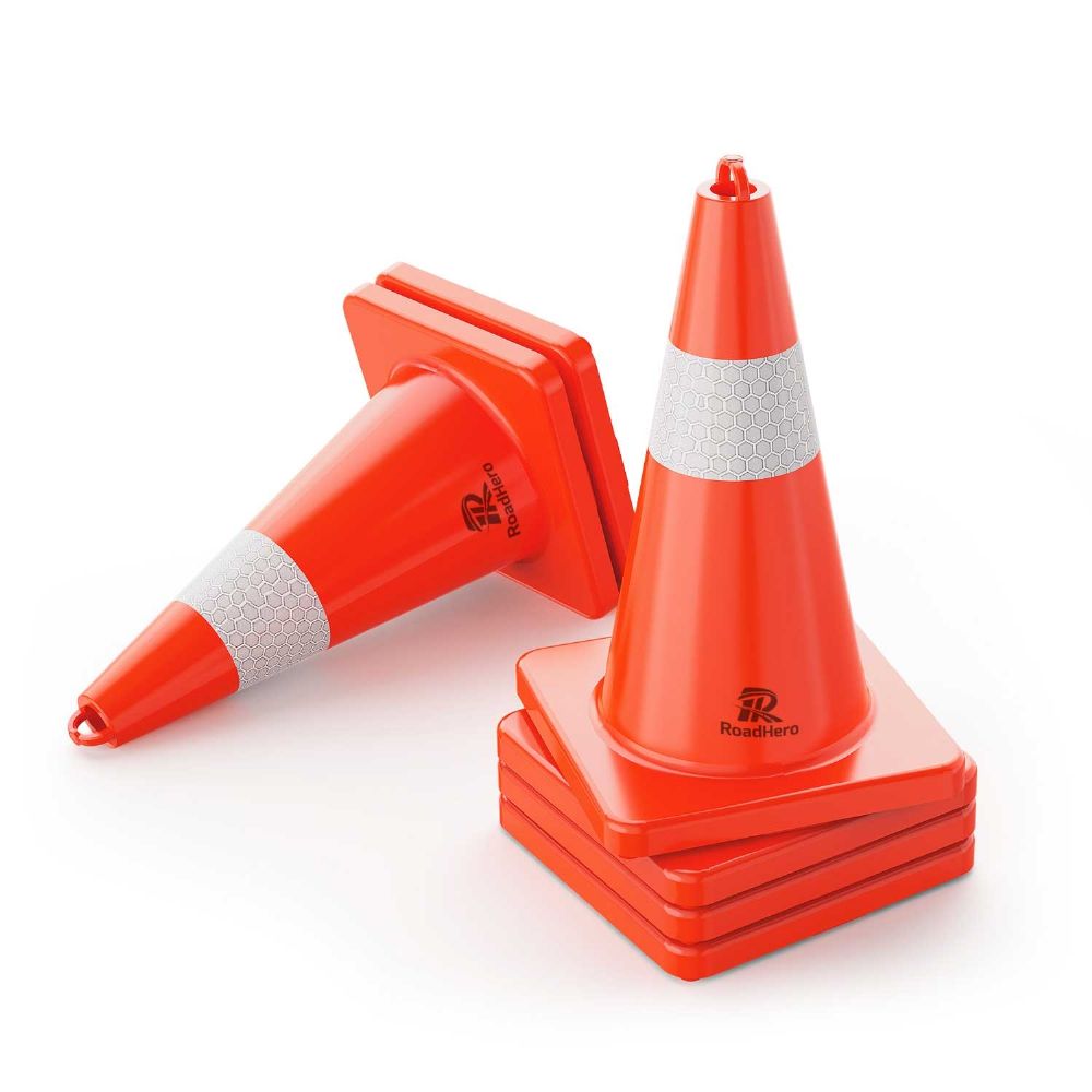 RoadHero Traffic Cones 18 Inch, 6 Pack Safety Cones with Handle, Orange Cones with Reflective Collar, Cones for Parking Lot, Sport & Driving Training, Road Safety, Construction Events (6 Cones)