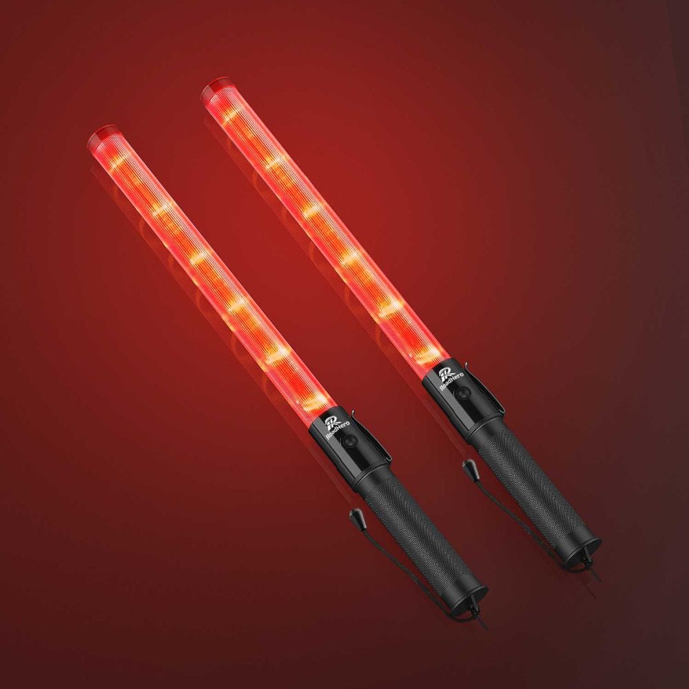 RoadHero Traffic Wand, 21Inch Led Traffic Control Baton, Safety Light Wands with 2 Flashing Modes, Air Marshaling Signal Wand with Side Clip for Airport, Parking, Car Directing