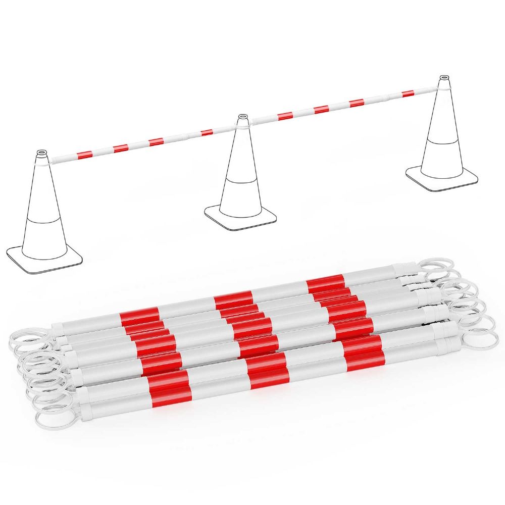 4' to 6.9' Retractable Cone Bar, Expandable Traffic Cone Bars for Parking Lots, Extendable Barricade for Road Construction, White/Red [ Cone Not Include ]
