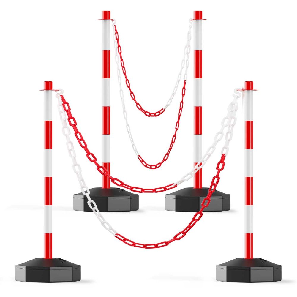 RoadHero [4 Pack] Traffic Delineator Post Cones with Fillable Base, Expandable Traffic Safety Barrier with 8FT Plastic Chain, Traffic Safety Delineator Cones for Parking Lot [Red/White]