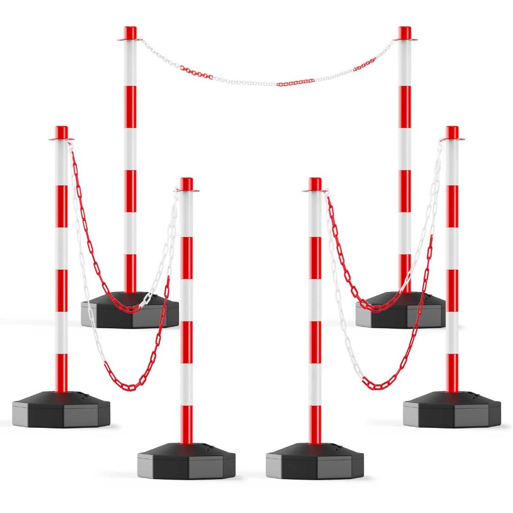 RoadHero [6 Pack] Traffic Delineator Post Cones with Fillable Base, Expandable Traffic Safety Barrier with 8FT Plastic Chain, Traffic Safety Delineator Cones for Parking Lot [Red/White]