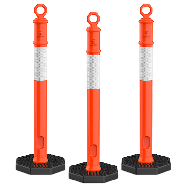 45 Inch [3 Pack] Delineator Post with Base, Orange Traffic Delineator Posts Cones with Reflective Collars for Parking Lots, Road Safety, Construction Events