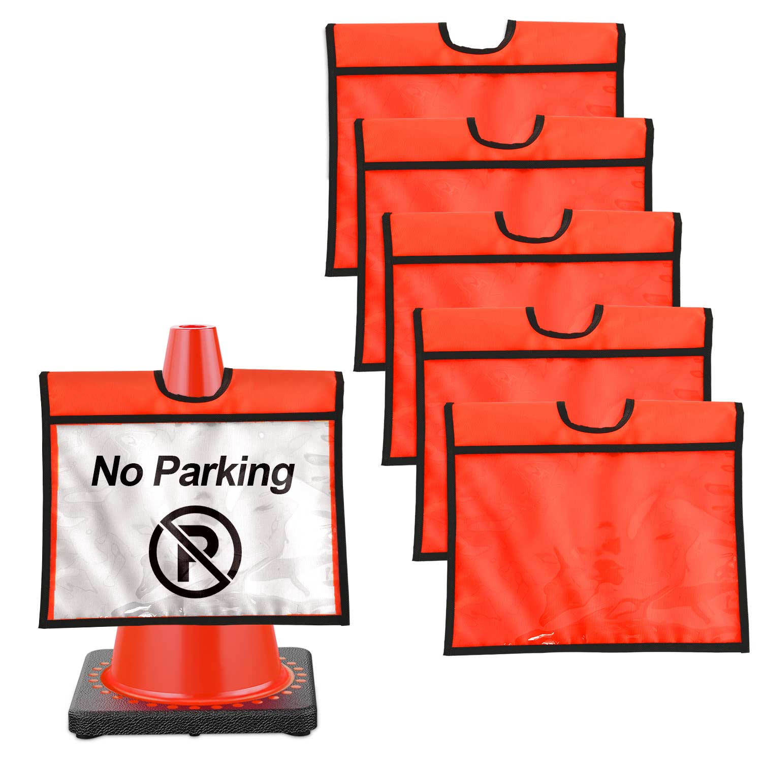 [6 Pack] Traffic Cone Sleeve with Pockets, Orange Traffic Warning Sign Cover for Outdoor Activity Warning, Construction Signs, Sports Training, Parking Lots