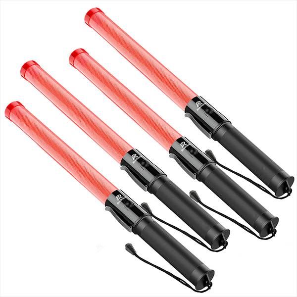 RoadHero 4 Pack Traffic Wand, 16 Inch Led Traffic Control Baton, Safety Light Wands with 2 Flashing Modes, Air Marshaling Signal Wand with Side Clip for Airport, Parking, Car Directing