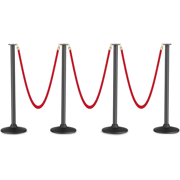 RoadHero Plastic Stanchion Post, Red Carpet Ropes and Poles with Weighted Base, Velvet Rope Barrier for Crowd Control, Party and Movie Theater, 4 PCS