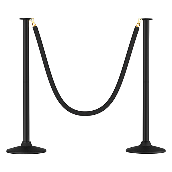 RoadHero Plastic Stanchion Post, Black Velvet Ropes and Poles with Weighted Base, Ropes Safety Barriers for Crowd Control, Party and Movie Theater, 2 PCS