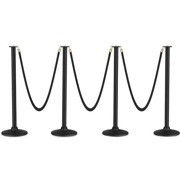 RoadHero Plastic Stanchion Post, Black Velvet Ropes and Poles with Weighted Base, Ropes Safety Barriers for Crowd Control, Party and Movie Theater, 4 PCS