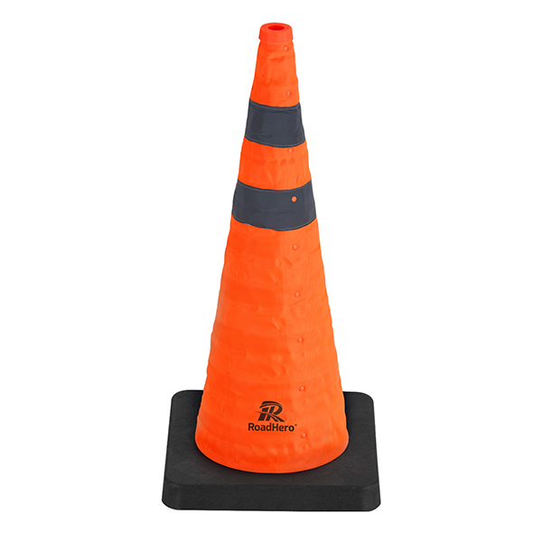 RoadHero 28 Inch Collapsible Traffic Safety Cones with Black Weighted Base, Construction Orange Cones with Reflective Collars for Road Safety, Driving Training, Parking Lots, 1 Pack