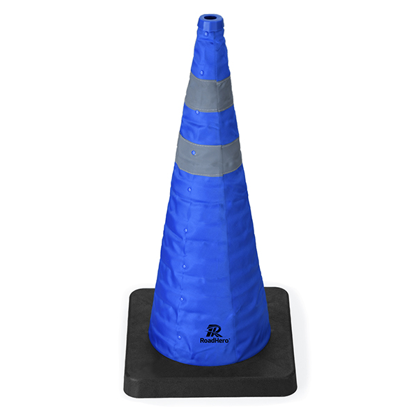 RoadHero 28 Inch Collapsible Traffic Safety Cones with Black Weighted Base, Blue Parking Cones with Reflective Collars for Road Safety, Driving Training, Parking Lots, 1 Pack