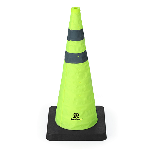 RoadHero 28 Inch Collapsible Traffic Safety Cones with Black Weighted Base, Construction Orange Cones with Reflective Collars for Road Safety, Driving Training, Parking Lots, 1 Pack