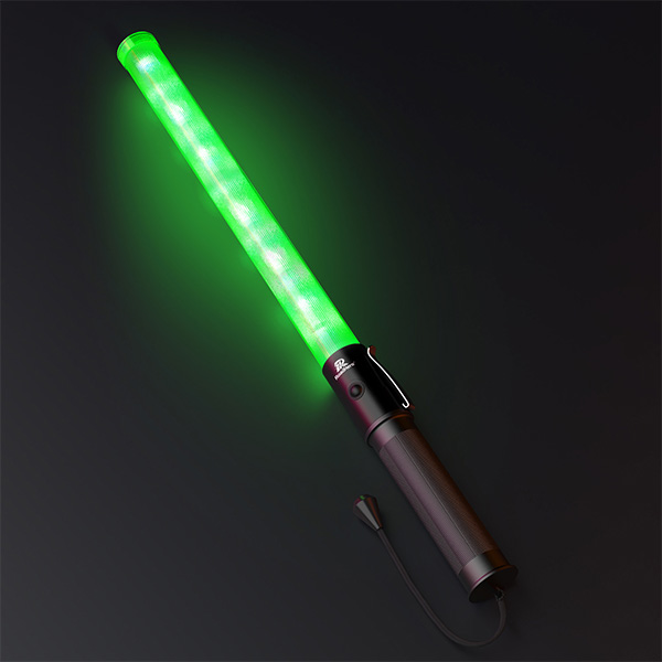 RoadHero 1 Pack 21 Inch Traffic Wands, Green Led Traffic Control Baton, Night Safety Light Wand with 2 Flashing Modes, Air Marshaling Signal Wand with Side Clip for Airport, Parking, Car Directing